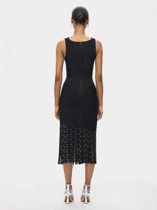 Robe bandage noire sans manches avec ourlet à franges et détails en strass brillants