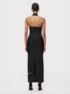 Robe bandage noire licou avec fente latérale et détails de paillettes scintillantes
