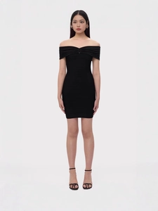 Robe Bandage à Épaules Dénudées pour Femmes Élégante Bodycon Mini Robe de Soirée Club Coupe Ajustée Black Purple
