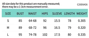 Size chart for women's V-neck dress showing S, M, L measurements in centimeters