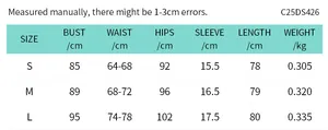 Detailed size guide table for women's slim fit V-neck short sleeve winter dress