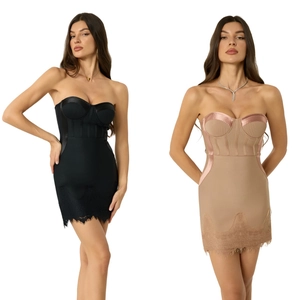 Robe Moulante à Épaules Dénudées pour Femme Sexy Dos Nu Robe Bandage avec Dentelle pour Fête Soirée Club