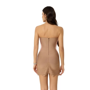 Robe mini bustier moulante dos nu avec bordure en dentelle et fermeture éclair dos