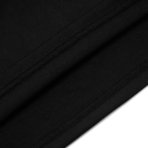 Detail of professional double-needle topstitching on black stretch knit dress fabric