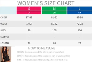 Women's summer sleeveless mini dress size chart with chest waist and hip measurements in cm