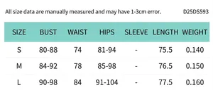 Size guide for women's sleeveless hollow dress with bust, waist, and hip measurements