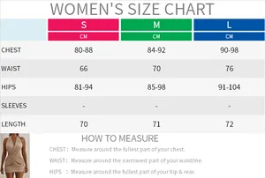 Tableau des tailles détaillé pour la mini robe moulante à licou pour femmes en tailles S M L