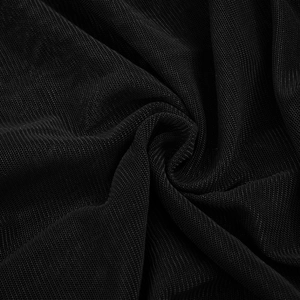 Detailed macro texture of black breathable mesh fabric with soft spiral folds