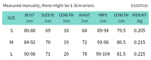 Detailed size chart for the beach 3-piece set including bust, waist, and hip measurements