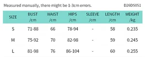 Tableau des tailles pour la robe mini en mesh à épaules dénudées avec mesures