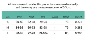 Detailed size guide table for the sleeveless backless slim dress in sizes S, M, and L