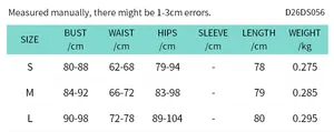 Detailed size guide table for women's sleeveless backless slim dress with S to L measurements