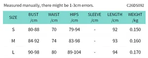 Size chart for women's sleeveless hollow out mini dress with S M L measurements in cm