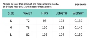 Size chart for women's polka dot chiffon skirt listing waist, hips, and length details