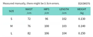 Size chart showing waist, hips, and length for women polka dot chiffon maxi skirt