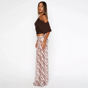 Detailed pattern of summer polka dot digital print on white chiffon maxi skirt for women