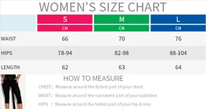 Women's summer high waist cropped pants size guide with waist and hips measurements