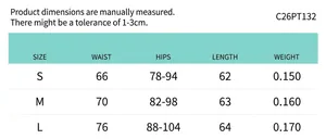 Detailed size chart for solid high waist skinny cropped trousers with waist and hip measures