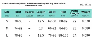 Detailed size chart for women's slim tube top and panties set with measurements