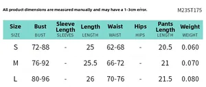 Size chart for two-piece lace crop top and swimwear set showing S, M, L measurements