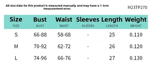 Detailed size chart for mesh strapless crop top showing S, M, and L measurements in cm
