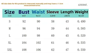 Size chart table for women's padded jacket with measurements for S, M, L, XL, XXL sizes
