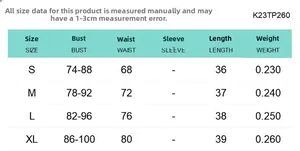 Guide des tailles pour gilet bustier zippé femme avec mesures de poitrine, taille et longueur