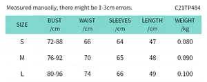 Tabella taglie dettagliata per crop top floreale con misure di busto e vita in centimetri