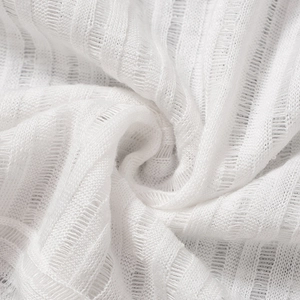 Close-up of white ribbed knit fabric with delicate sheer texture and soft mesh weave