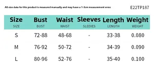 Size chart table for sleeveless tank top detailing bust, waist and length measurements