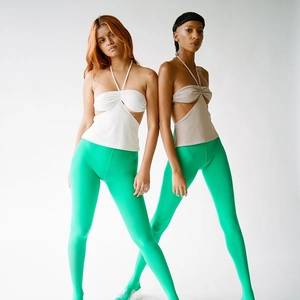 Sexy cutout halter tops with front twist and high elastic green leggings for women