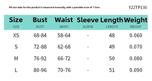 Size guide for women's cutout back slim top showing XS to L measurements and weight details