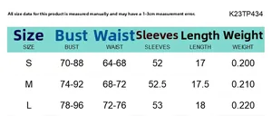 Detailed size chart for off-shoulder long sleeve crop top with S, M, L measurements