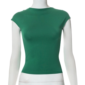 Front detail of grass green slim fit top with cap sleeves on a white mannequin