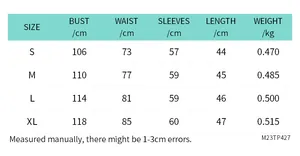 Detailed size chart for the sequin cropped jacket showing bust, waist, and length in cm