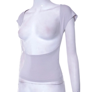 Macro shot of lilac slim fit backless top featuring high-elasticity silky seamless fabric