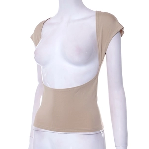 Detail view of khaki backless slim fit top with cutout design on a mannequin