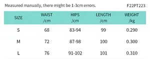 Tabla de tallas para pantalones acampanados de mujer con medidas de cintura, cadera y largo