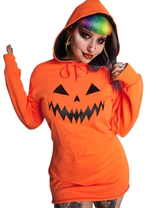 Abito con cappuccio di Halloween con stampa di zucca e coulisse in arancione vivace
