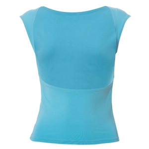 Women's blue slim fit backless tank top with stylish ribbed knit and round neckline