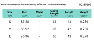 Guide des tailles pour le crop top en maille dos nu avec mesures du buste et manches