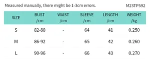 Tableau des tailles détaillé pour haut court en tricot avec mesures de manches