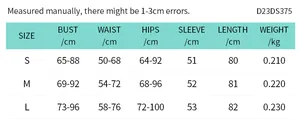 Detaillierte Größentabelle für sexy langärmliges Mini-Kleid mit Maßen in cm und kg