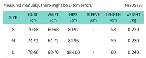 Detailed size chart with bust waist and length for women short solid color dress