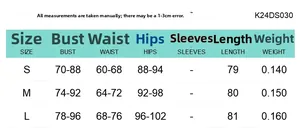 Size chart for backless slim dress showing S, M, L dimensions in centimeters and kg