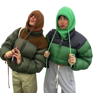 Women's padded puffer jacket with matching balaclava hood in stylish contrast colors