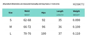 Size chart table for women's elastic waist casual mini skirt with detailed measurements