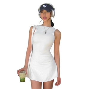 Slim fit sleeveless white mini dress in stretch fabric for casual summer streetwear fashion