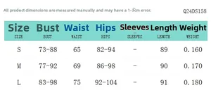 Detailed size chart for sleeveless print dress with S, M, L measurements and weight