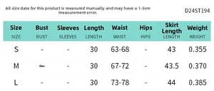 Size chart table for summer chiffon boob tube top and ruffle mini skirt set